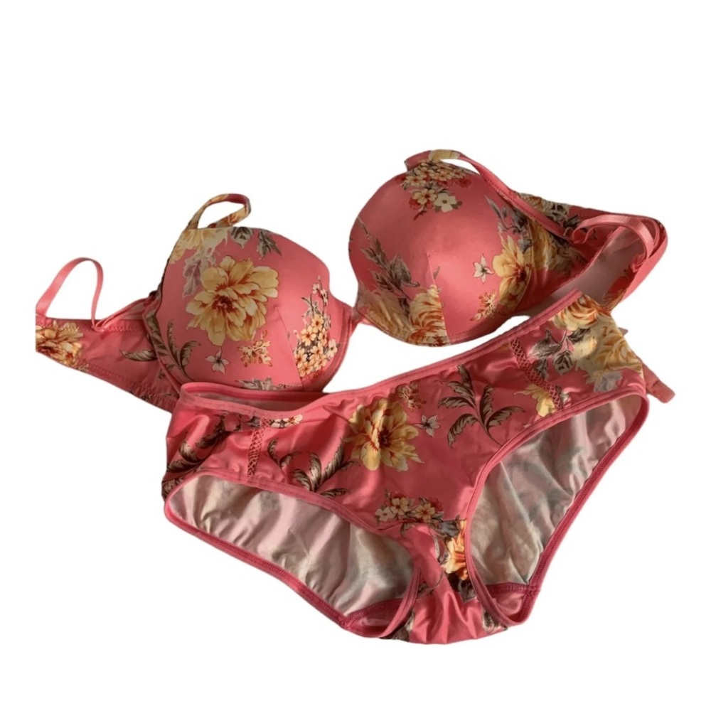 Womans Sexy - Pink-Floral Roses Bra Set Size M panties European Style 36c-Bra